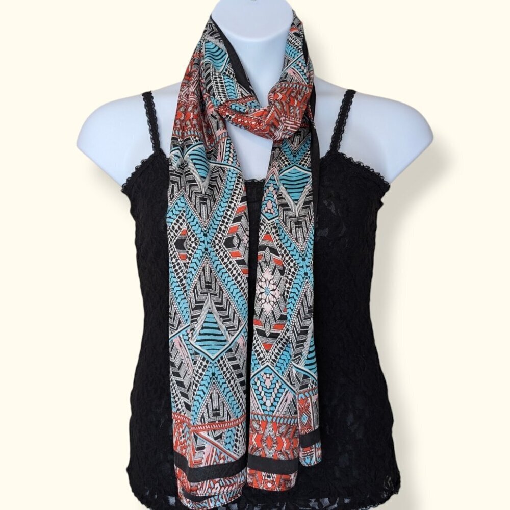 Vintage Blue & Red Pattern Rectangular Scarf - Picture 2 of 5